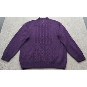Rebecca Malone Sweater Womens L Purple Cable Knit Long Sleeve Mock Neck Pullover